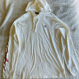 Ralph Lauren White Hoodie with Red Sleeve Detail Size L